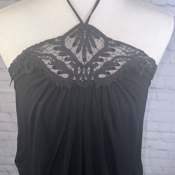 🖤 BCBG Black Halter Style Top - Size Small - Lace Detail - Silky Feel - Picture 2 of 6